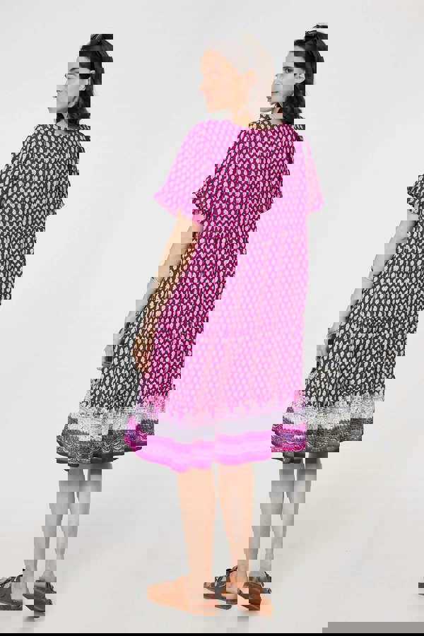 Pink | Printed Short Sleeve Tiered Smock Dress