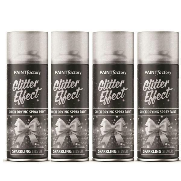 Paint Factory 4X -  Silver Glitter Effect Spray Paint 400ml