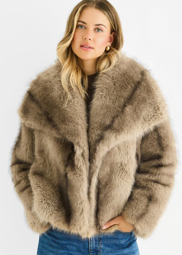 Gini London Camel Ombre Lapel Faux Fur Jacket