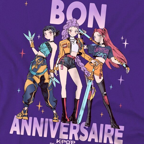 K-Pop Demon Hunters Childrens/Kids Gradient Happy Birthday T-Shirt - Purple