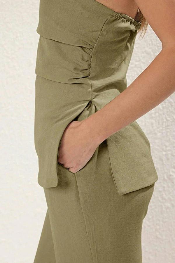 WOVCOR 2-Piece Linen-Look Strapless Blouse and Pants Set