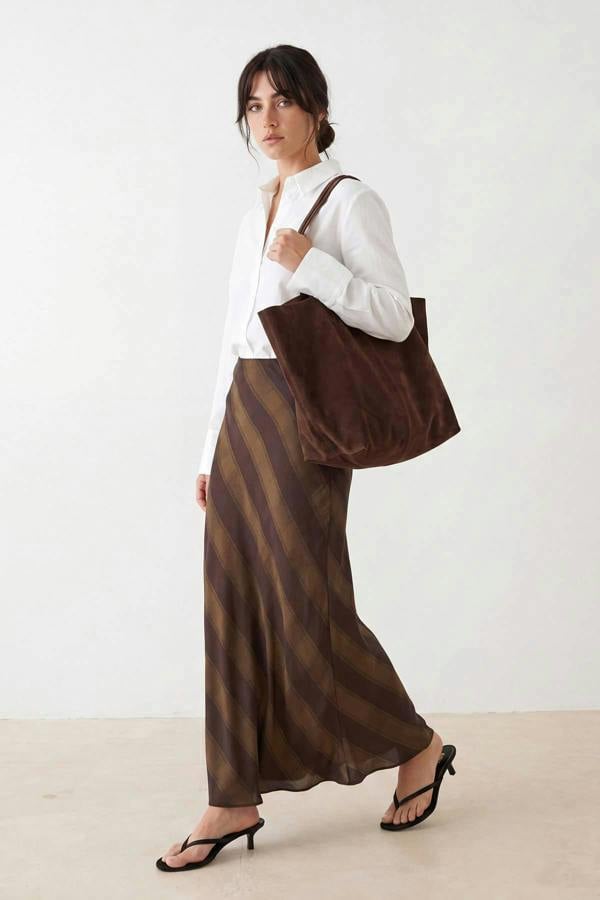 High Waist Checkered Maxi Skirt