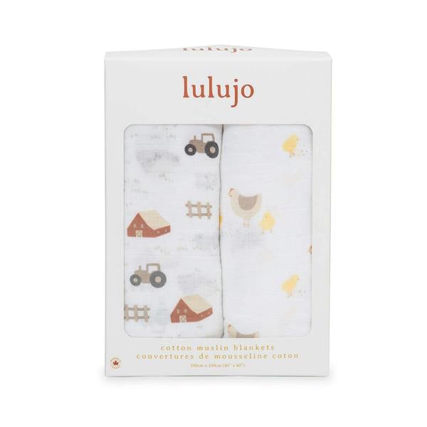 Lulujo - Cotton Swaddle - Barnyard & Hen Chicks - 2 Pack