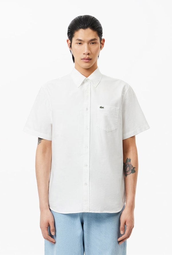 Lacoste Men's Regular Fit Short Sleeved Oxford Shirt - White