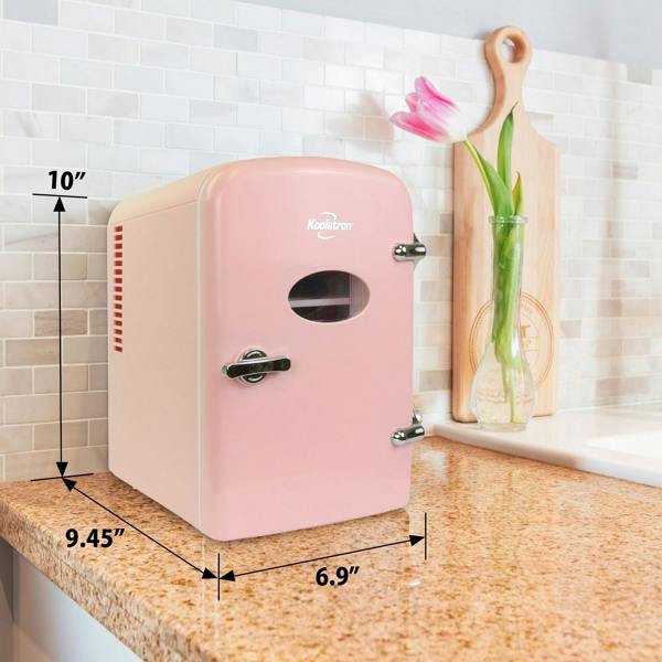 Koolatron 4L Mini Fridge For Bedrooms 6 Can Table Top 12V Portable Cooler Skincare Pink