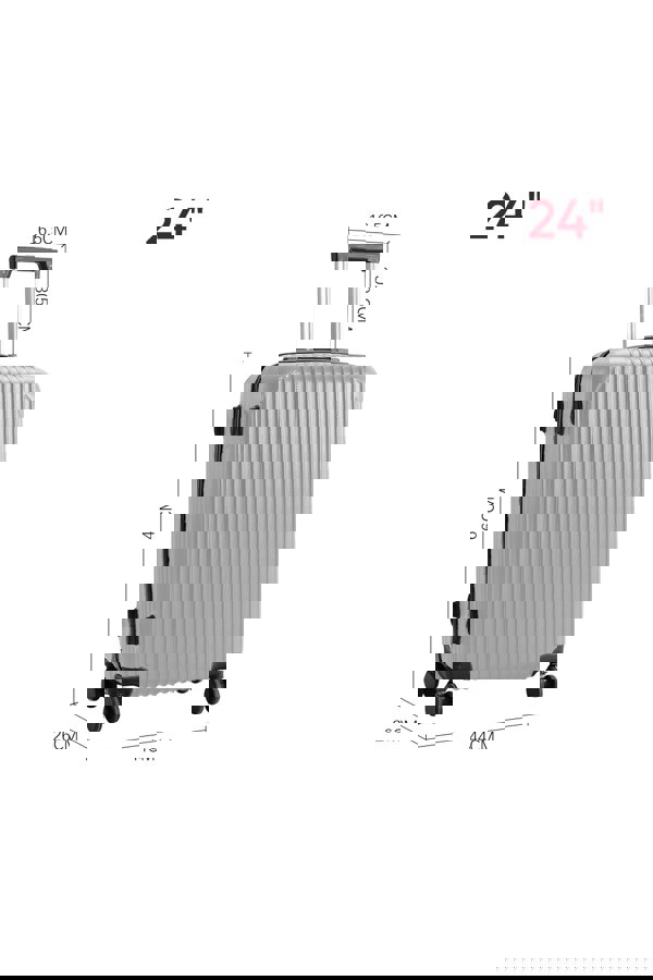 Living and Home Hardshell Spinner Wheel Luggage Travel Suitcase, 24" Silver