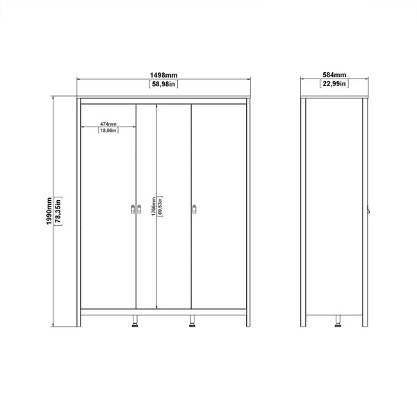Wyld Haus Gossmere Hickory Oak Effect Wardrobe 3 Doors