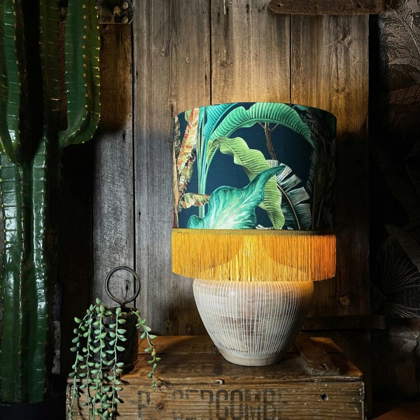 Magic Fruits Lampshade with Gold Lining - 14" x 10" and Gold Fringing - Light on