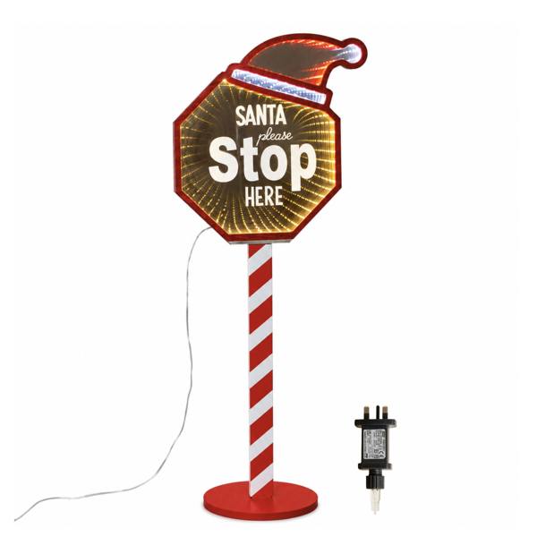 Samuel Alexander 80cm Light up Santa Stop Here Christmas Infinity Mirror Decoration with LEDs