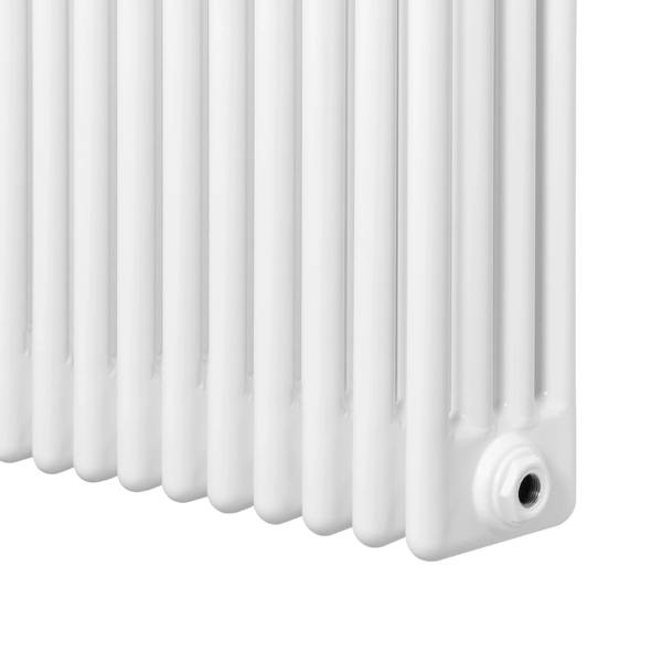Traditional 4 column radiator in white, featuring a sleek, smooth finish and a compact design measuring 300 x 1010mm