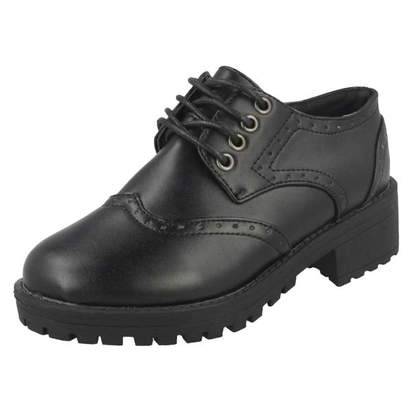 Spot On Girls Spot On Mid Chunky Heel Brogue School Shoes H3071