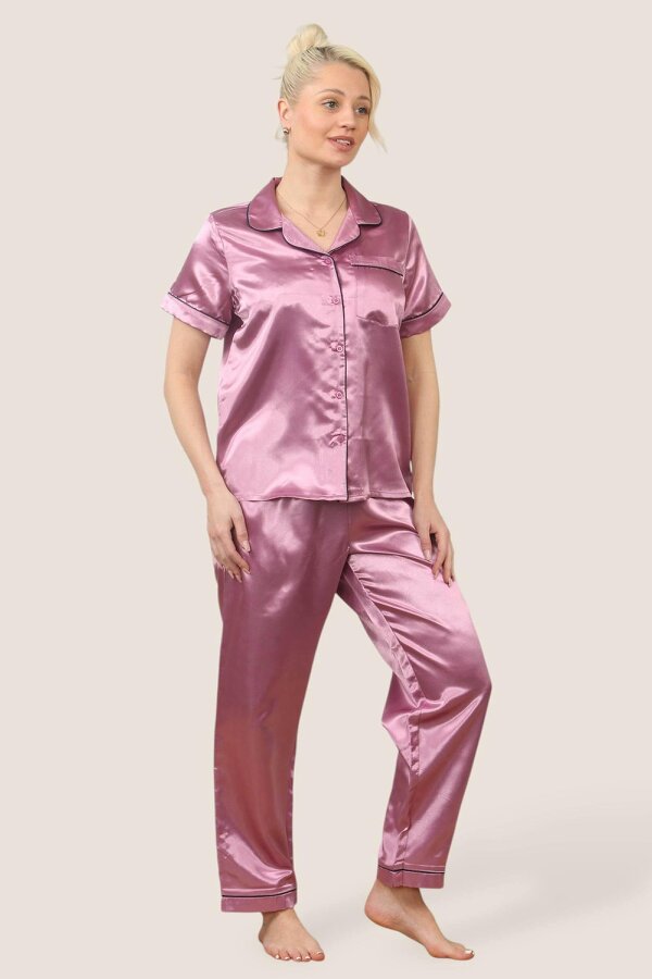 Luxe Satin Short Sleeve PJ Set – DUSKY PINK