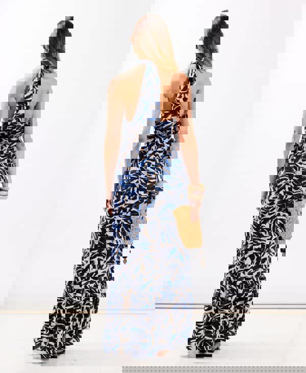 Navy Leaf Halter Maxi Dress