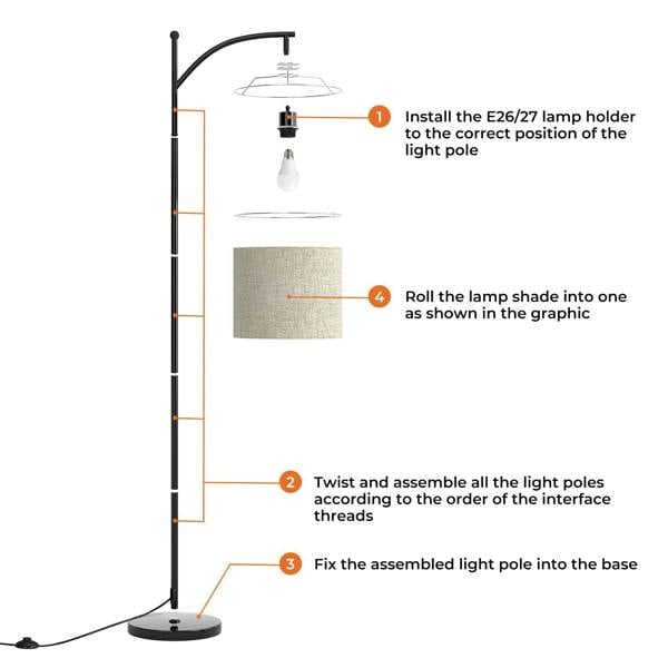Emitto Standing Floor Lamp Living Room with Led Light Corner Remote Foot Switch