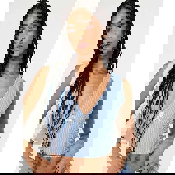 Pink Vanilla Stripe Shirred Crop Top