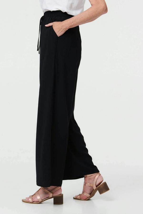 Black | Drawstring High Waist Wide Leg Trousers