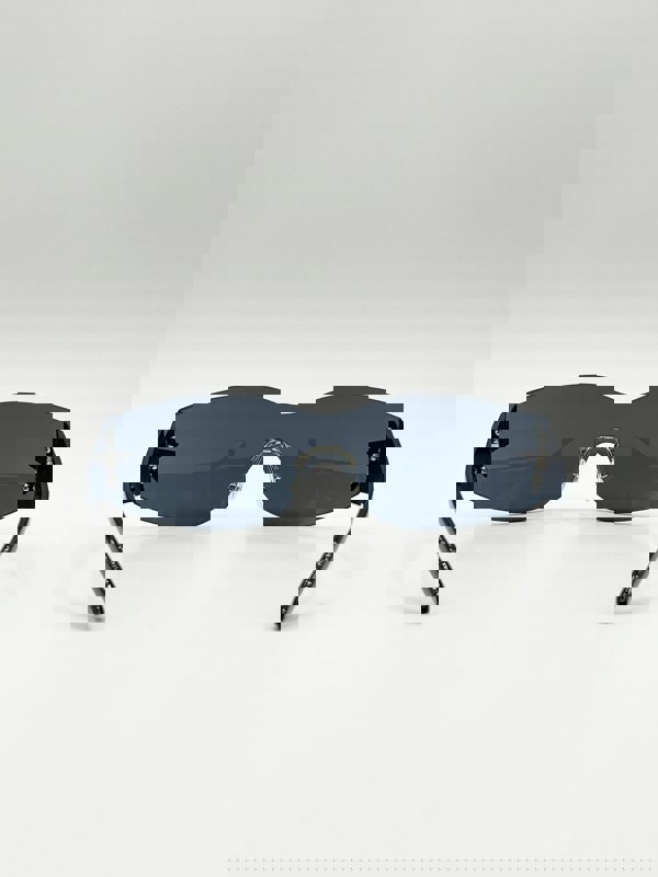 SVNX Wrap Around Racer Sunglasses with Star Hinge Detail in Black