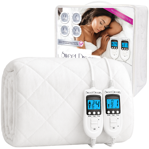 Sweet Dreams Electric Blanket King Size - Plush Fleece Quilted - 10 Timer & 9 Heat Settings - Overheat Protection