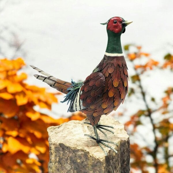 EDH Door Hardware Metal Ring-Necked Pheasant – 50 x 15 x 40 CM | Handcrafted Metal Bird Garden Ornament