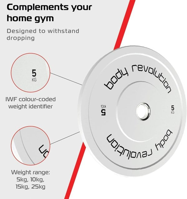 Body Revolution 2 x 5Kg White Olympic Bumper Plates