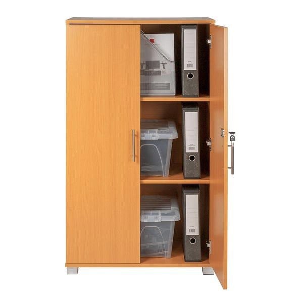 MMT Furniture Designs Beech wooden Filing cabinet with 2 shelves - 2 Door Lockable Filing Cabinet - Tall wood Office Storage Cupboard Organiser