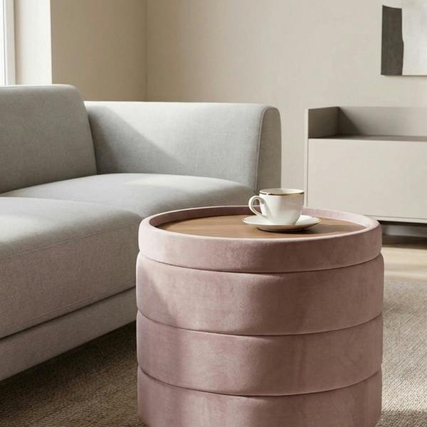 Garden Greatness Blush Pink Storage Ottoman with Tray Top