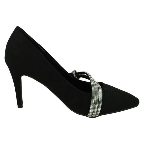 Anne Michelle Ladies Anne Michelle High Heel Pointed Toe Court Shoe with Diamante Twist Knot F90118
