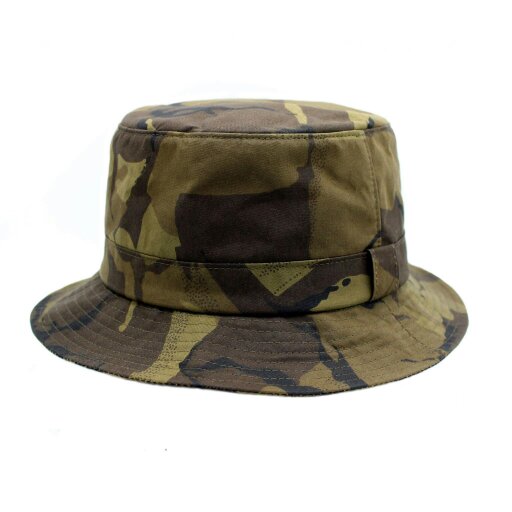 Heather Hats & Accessories Water Resistant Waxed Cotton Bucket Hat, Checked Cotton Lining, Outdoor Wear, Camo Brown