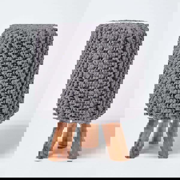 HOMESCAPES Tall Cotton Knitted Footstool on Legs