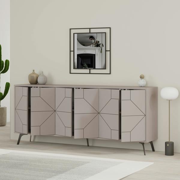 Decortie Dune Gold Marble Effect Geometric 6 Door Sideboard with Metal Legs (W) 181cm