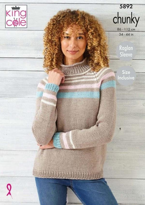 King Cole Wildwood Chunky Knitting Pattern 5892, Sweaters for Women, 34 - 44 Inches