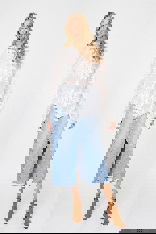 White | Embroidered Textured Long Sleeve Shirt
