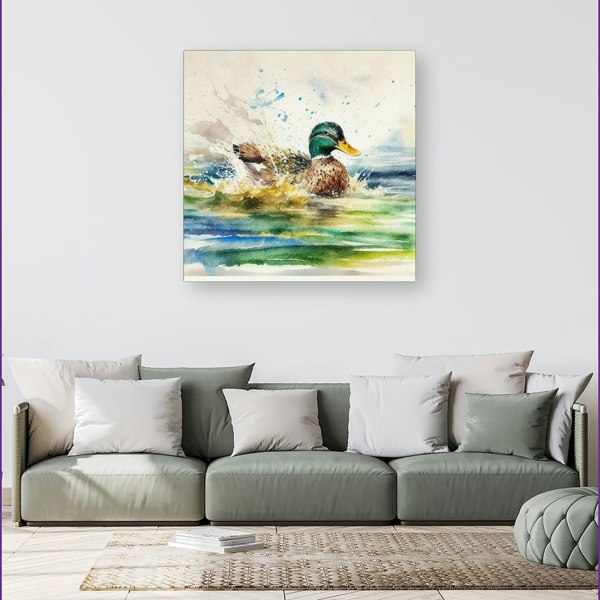 Warren Reed Splashing Mallard Watercolour Canvas