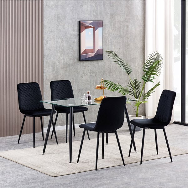 Set of 4 Velvet Fabric Dining chairs Lexi - Black 