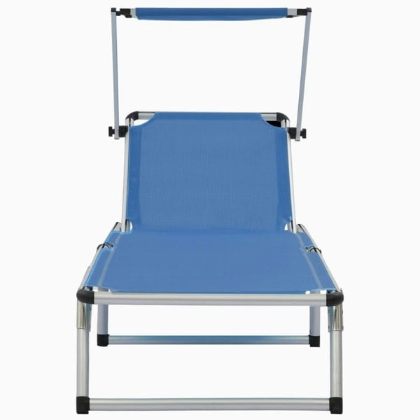 Berkfield Folding Sun Lounger with Roof Aluminium and Textilene Blue