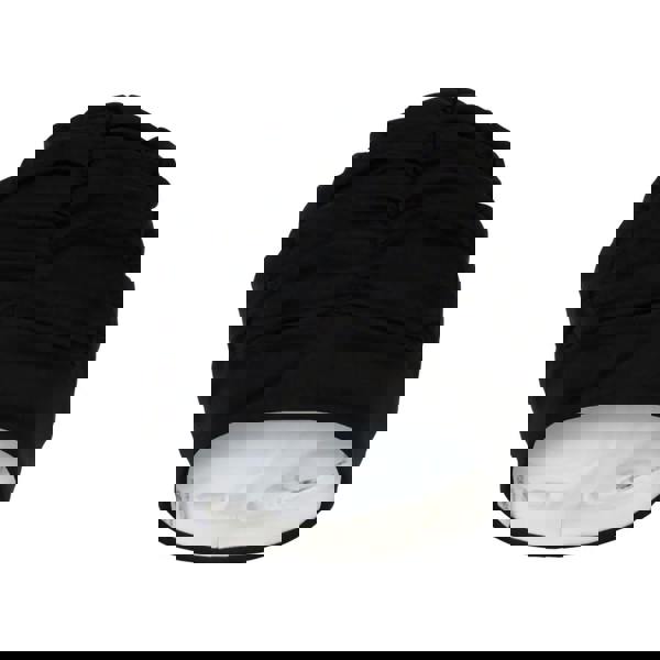 Black pleated fabric swim cap with chef hat style and white lining