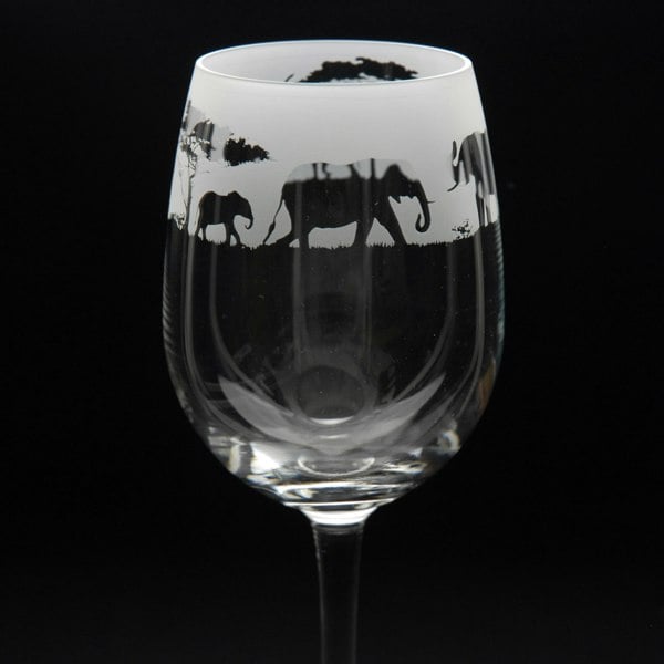 Glyptic Glass Art Elephant Crystal Wine Glass - Hand Etched/Engraved Gift