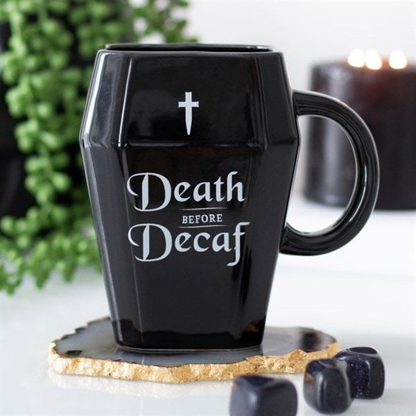 Serano Death Before Decaf Coffin Mug