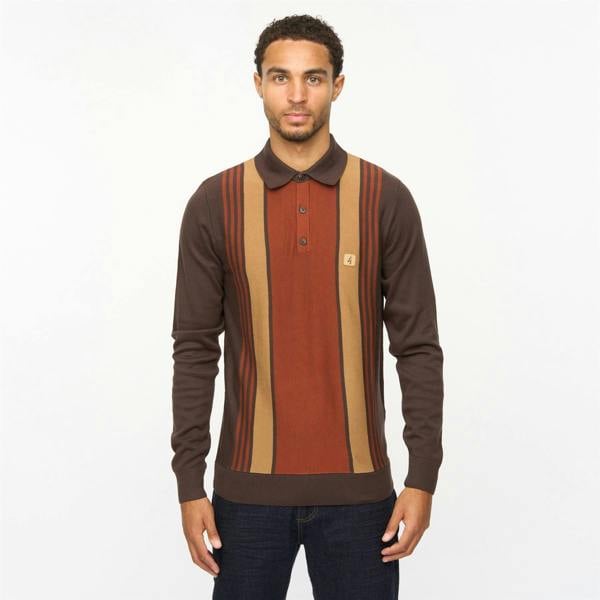 Gabicci V55GM00 Mens Searle Long Sleeve Knitted Three Button Polo Gabicci Vintage - CLOVE