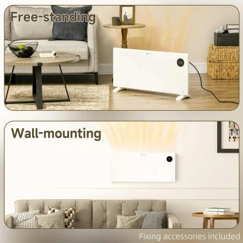 2000W Electric Convector Heater, Freestanding or Wall Mounted, Space Heater with Adjustable Thermostat, Timer, White
