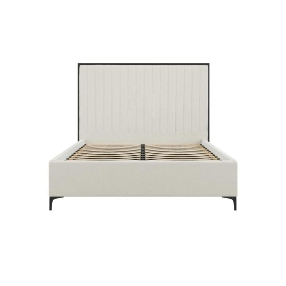 Wyld Haus Killarney Cream and Black Upholstered 4ft6 Double Bed with Tall Ribbed Headboard