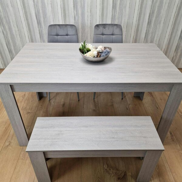 Kosy Koala Modern Rectangle Dining Table Set With 2 Grey Velvet Chairs And 1 Bench Dining Room Furniture