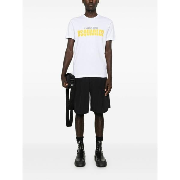 Dsquared Split Printed Logo Yellow T-Shirt   in  White