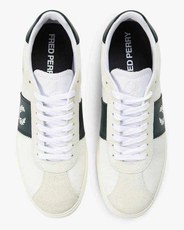 Fred Perry B4 Textured Poly/Suede Mens Trainers - Ecru 560 | CHO | Designer Mens Trainers