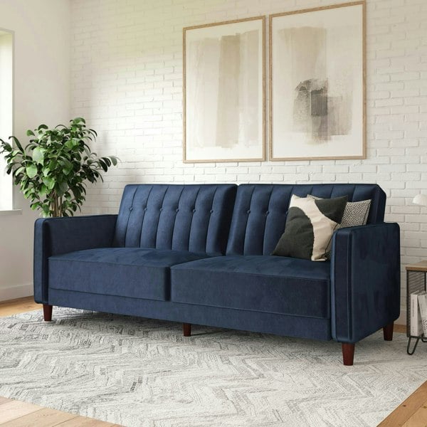 Dorel Home Pin Tufted Transitional 3 Seater Sofa Bed - Velvet Blue