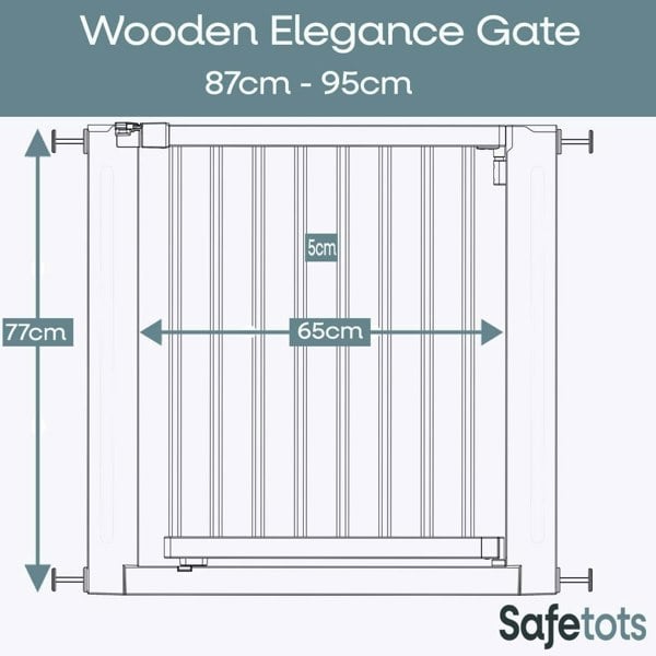 Safetots Wooden Elegance Gate, Natural, 87cm - 95cm, Pressure Fit Safety Gate, 65cm Extra Wide Doorway, Easy Installation