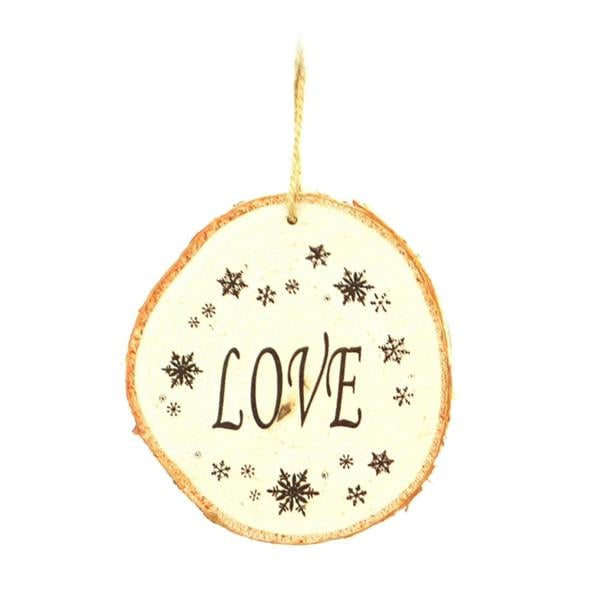10cm Brown Wooden Hanging Christmas Ornament Set of 3 with Joy, Peace and Love Designs image 5