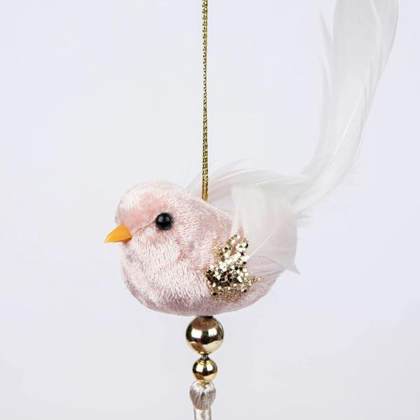7x13cm Light Pink Robin Hanging Christmas Decorations, 3 Pack Tree Ornaments with Crown Detail image 4