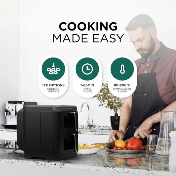 DMD Collective 11L Double Air Fryer with Dual Drawers and 12 Cooking Functions