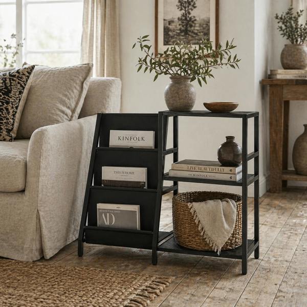 Wyld Haus Tapalo Wooden Black 3 Tier Stand Side Table